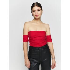 Reformation Adan Ruched Bandeau Top - 8 - Lipstick